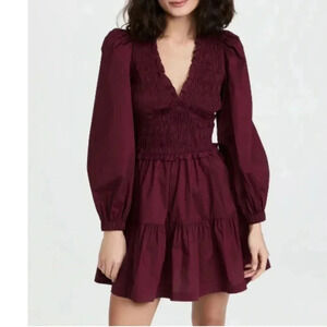 Sea NY Womens 8 Burgundy Gaia Babydoll Mini Dress